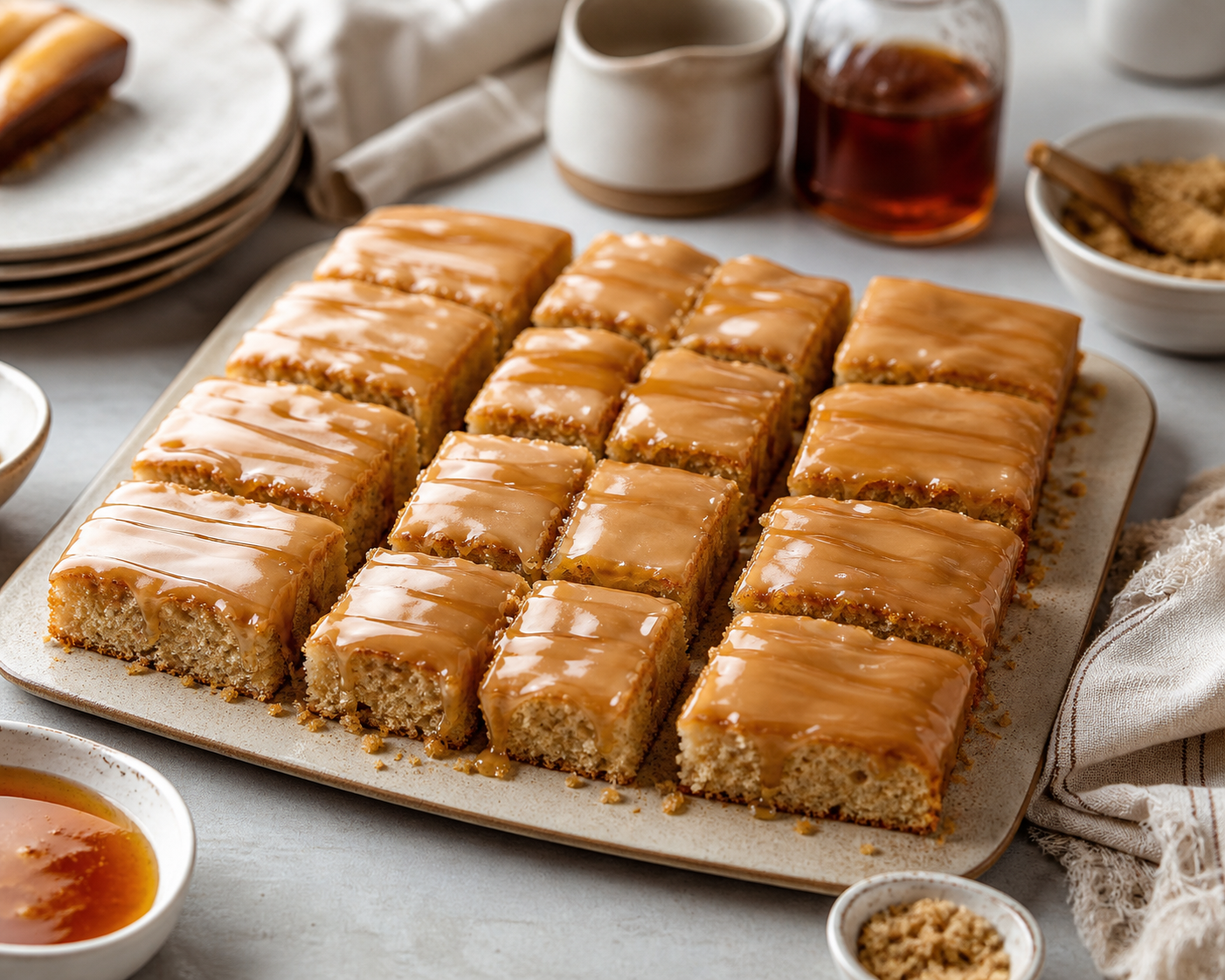 Maple glazed donut bars on a serving plate